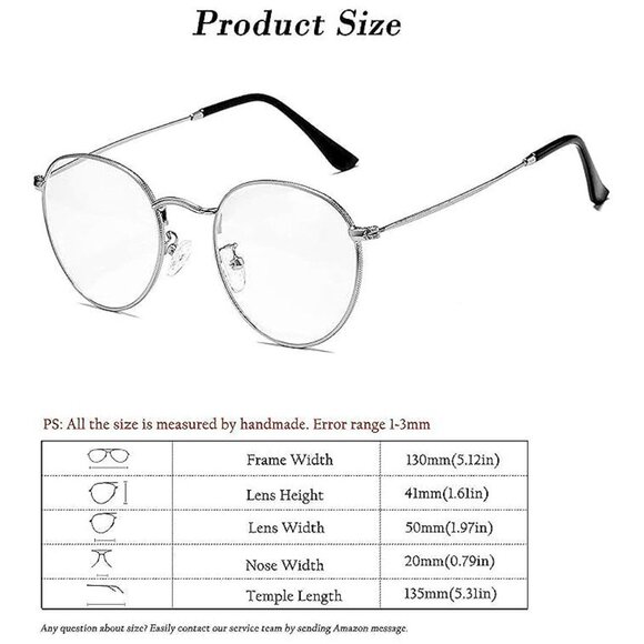 Round Blue Light Glasses for Women Men A03 Silver (Blue Light Blocking Lens) - Picture 6 of 6